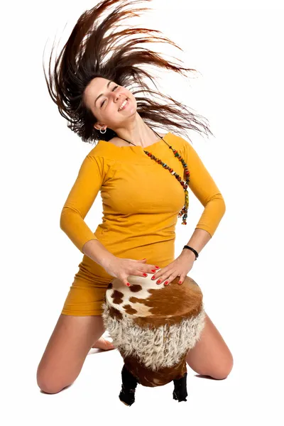 The girl with drum — Stock Photo, Image
