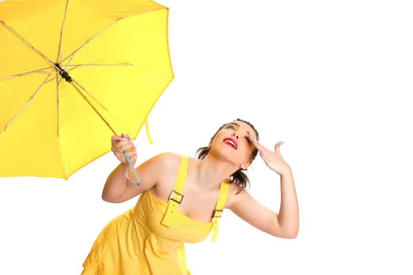 stock image Girl in yellow and yellow umbrella