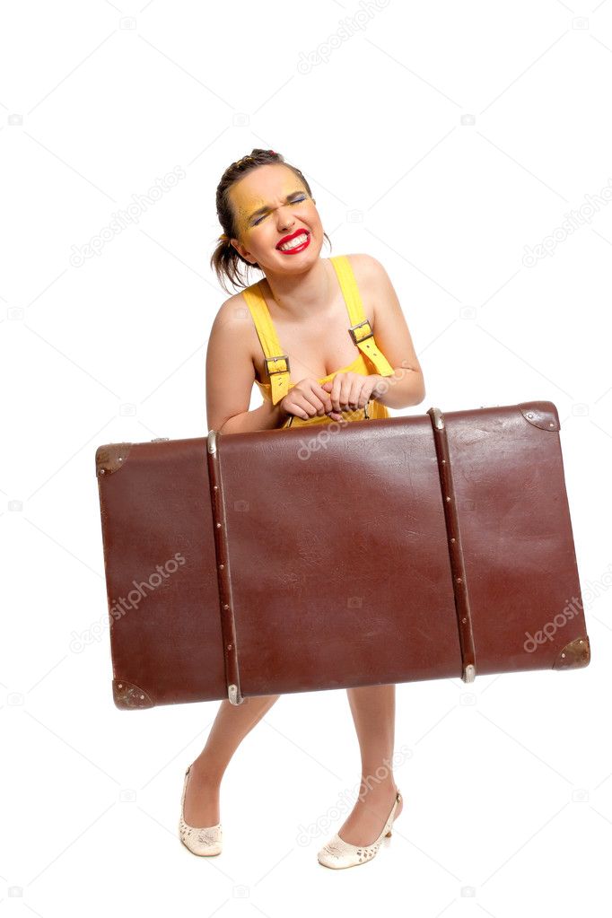 Girl with antique suitcase