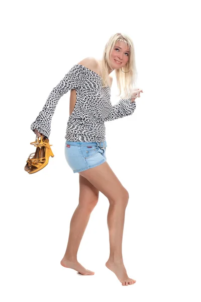 Blonde posing barefoot — Stock Photo, Image