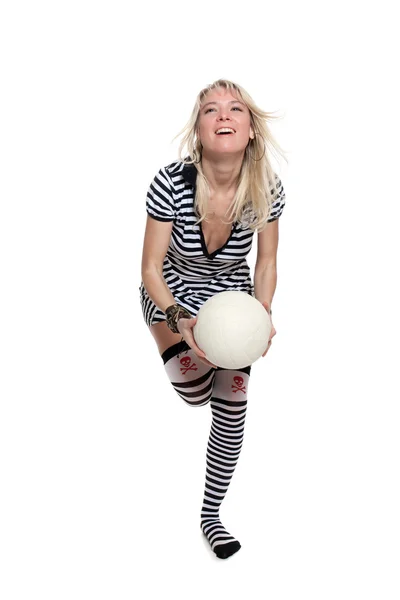 Blonde plays ball — Stock Photo, Image
