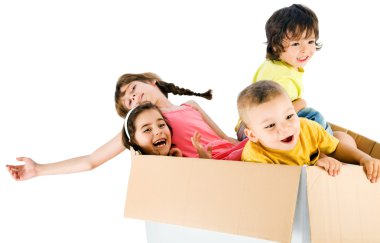 Children rideing cardbox clipart