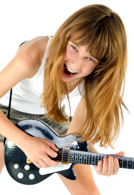 Girl playing the guitar clipart