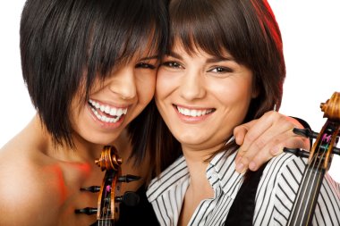 Cheek to cheek smiling violinists clipart