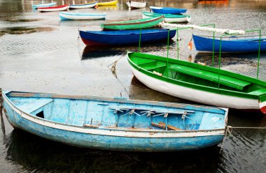 Bunch of old boats in calm water clipart