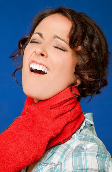 Vrouw pijn gewurgd keel — Stockfoto