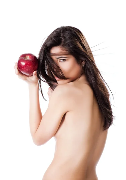 Topless vrouwelijke rode appel — Stockfoto