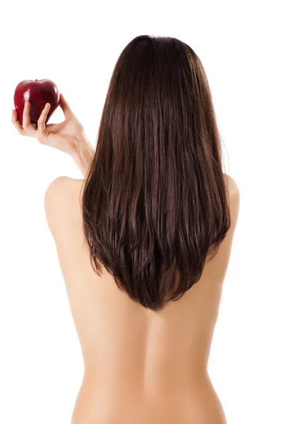 Oben ohne Weibchen zurück roter Apfel — Stockfoto
