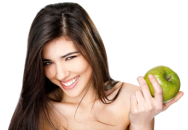 Smiling topless female apple — Stock Photo, Image