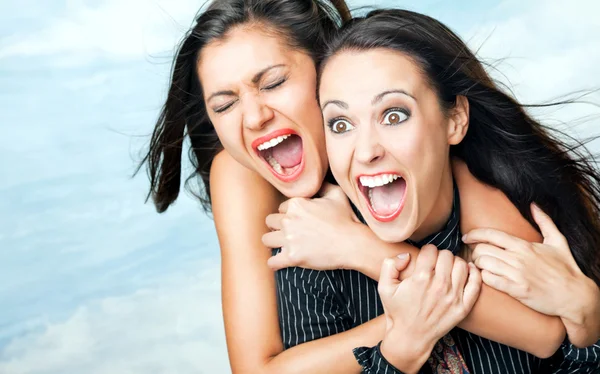 Girls screaming excitement — Stock Photo, Image