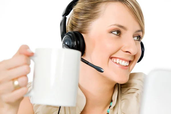 Woman headset cup — Stock Photo, Image