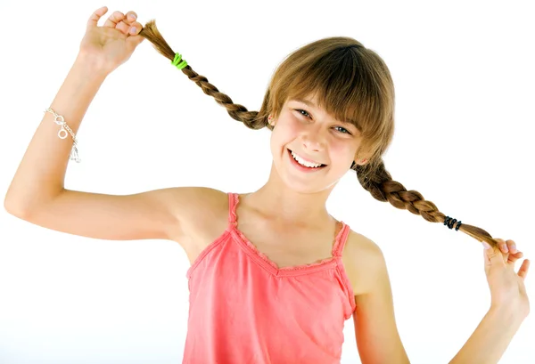 Happy girl braids — Stock Photo, Image