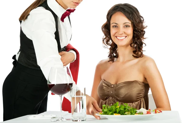 Smiling woman restaurant — Stock Photo, Image