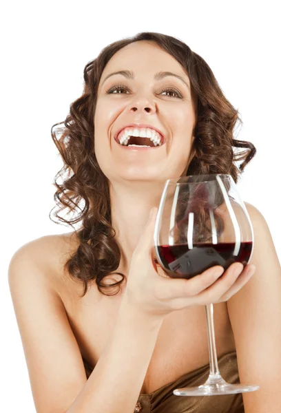 Glad kvinna röd vin — Stockfoto
