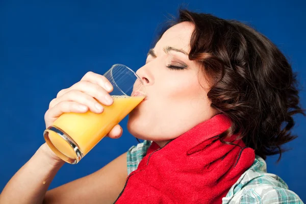 Woman pain throat juice — Stock Photo, Image