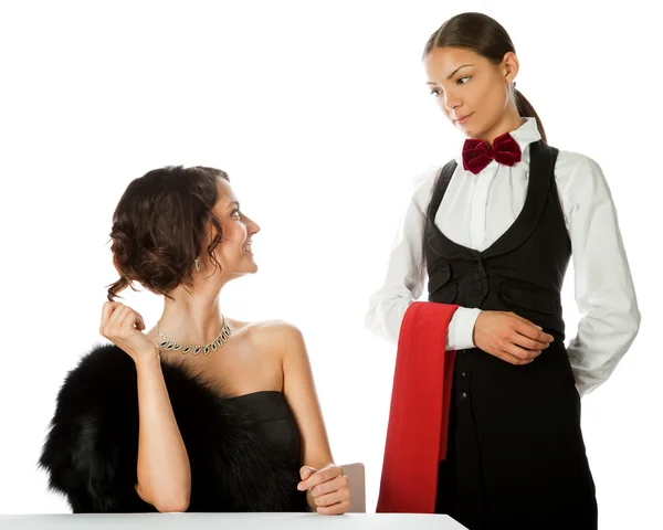 Zamawianie kelnerka kobieta — Zdjęcie stockowe