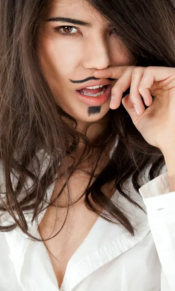 Girl moustache — Stock Photo, Image