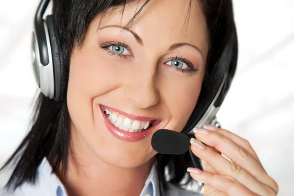 Hriendly operator headphones — Stock Photo, Image