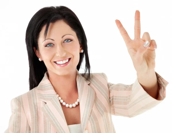 Woman victory peace sign — Stock Photo, Image