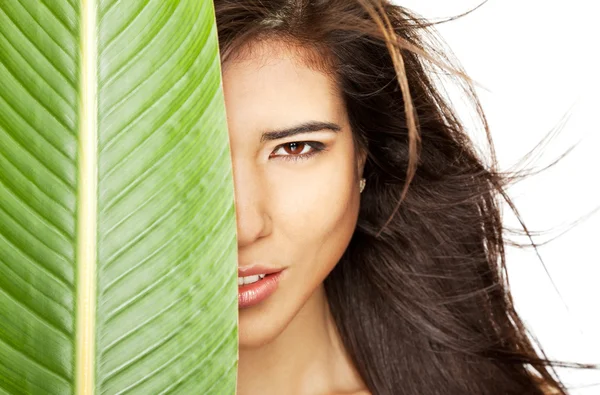 Half woman face leaf — Stock Photo, Image
