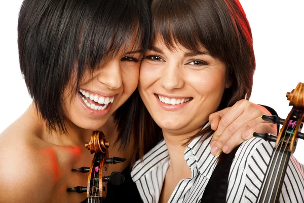 Cheek to cheek smiling violinists — Stock Photo, Image