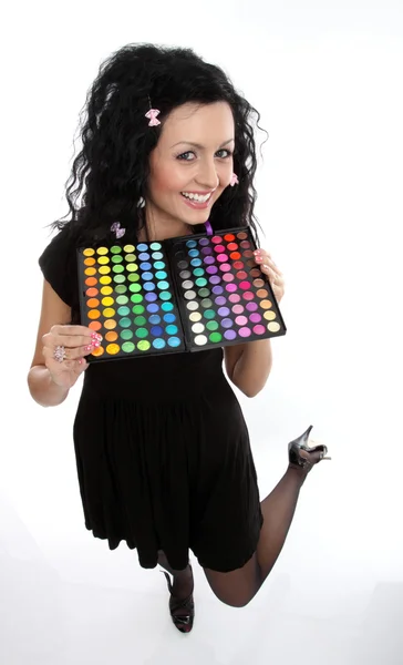 Lady doll with make-up palette — Stock Photo, Image