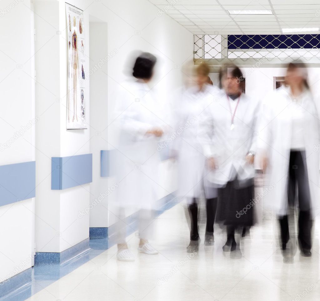 Hospital corridor blurred doctors