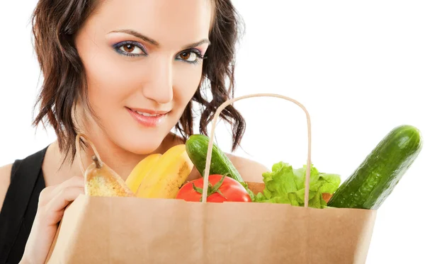 Female recycled grocery bag — Stock Photo, Image
