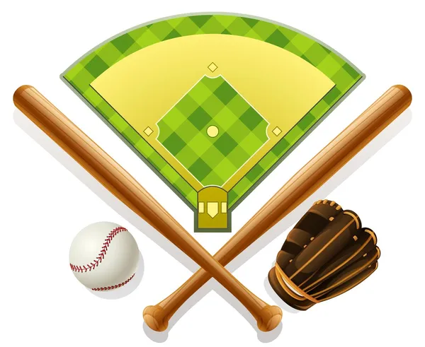 Inventaire de baseball et aire de jeux — Image vectorielle