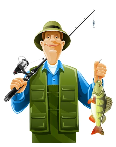 Pescador con pescado — Vector de stock