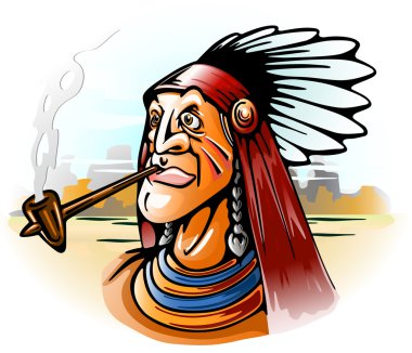 Indian chief smoking tube clipart