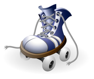 Blue roller skates with untied lace clipart