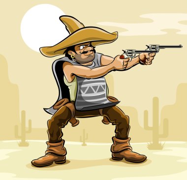Mexican bandit with gun in prairie clipart