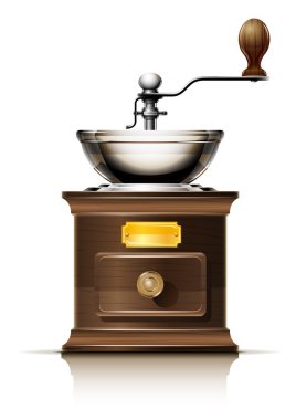 Classic coffee grinder in wooden case clipart