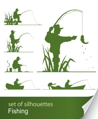 Silhouette of fisherman clipart