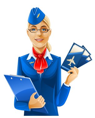 Beautiful stewardess with air ticket clipart
