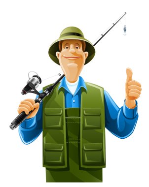 Fisherman with rod spinning clipart