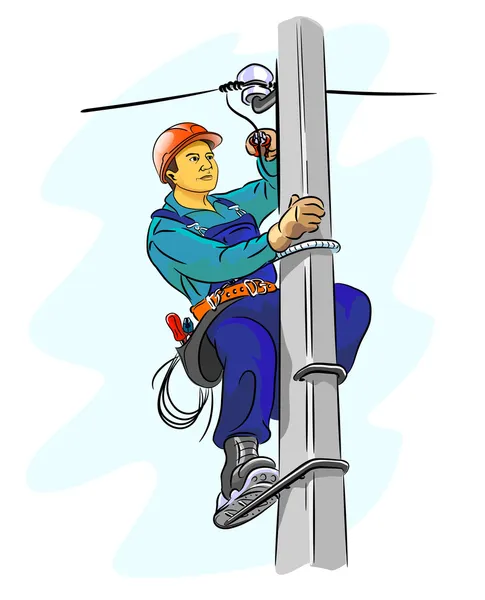 Elettricista su un pilone — Vettoriale Stock