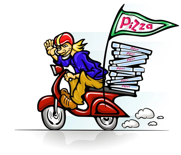 Ragazzo consegna pizza su scooter — Vettoriale Stock