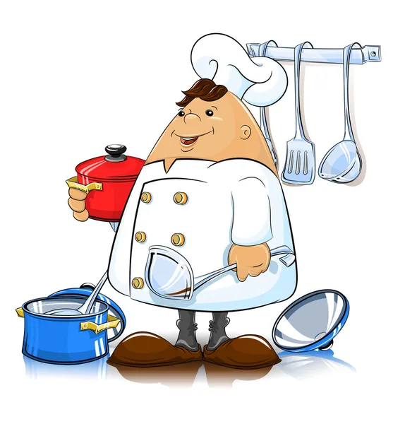 Cook with kitchen utensils — Stock Vector