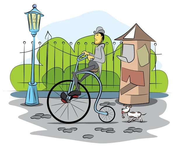 Κύριος κίνηση ένα ρετρό ποδήλατο — Διανυσματικό Αρχείο