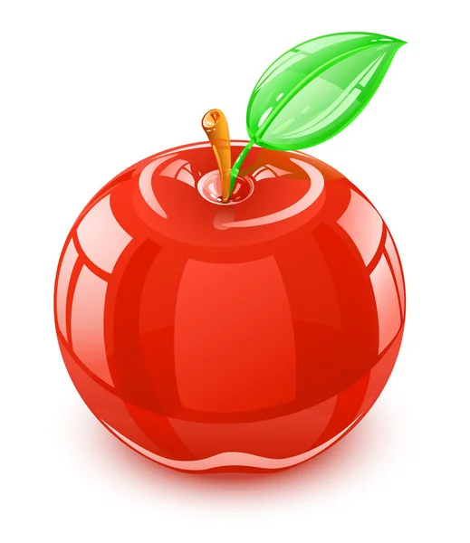 Manzana de vidrio con hoja — Vector de stock