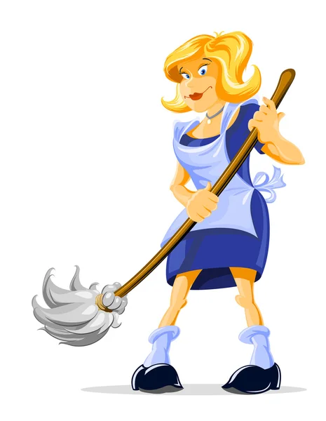 Cartoon-Figur Hausmädchen mit Besen — Stockvektor