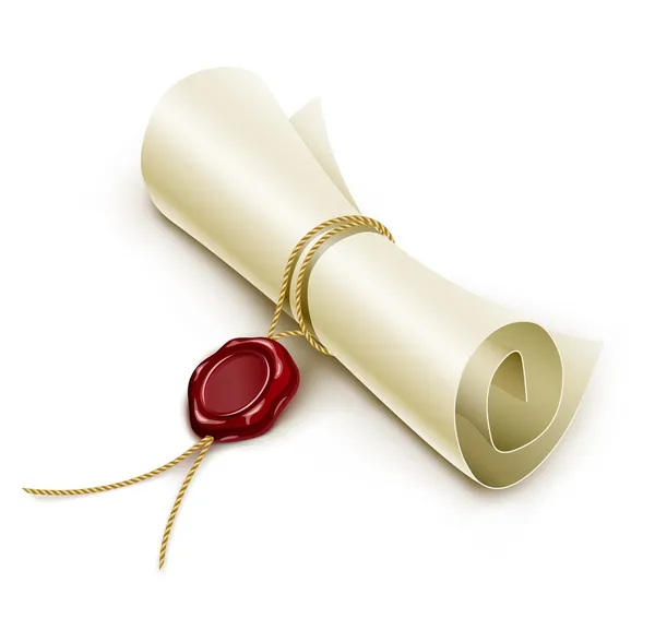 Scroll paper with seal of sealing wax — Stock Vector