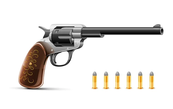 Pistol revolver med kula — Stock vektor
