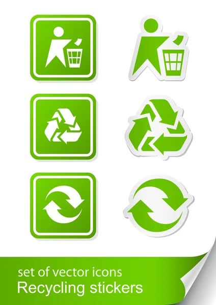 Instellen recycling teken pictogram sticker — Stockvector