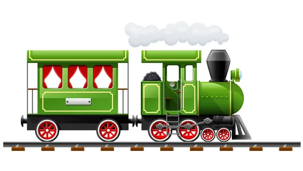 Grön retro lokomotiv med tränare — Stock vektor