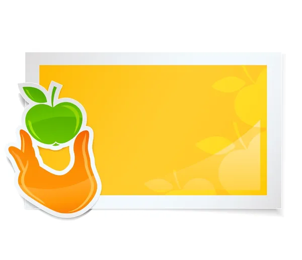 Sticker avec main tenant pomme — Image vectorielle