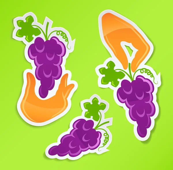 Etiqueta com mão segurando uvas — Vetor de Stock