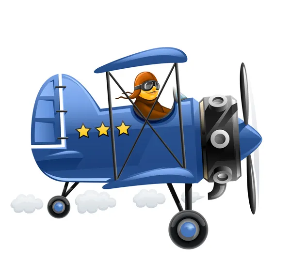 Avião azul com piloto — Vetor de Stock